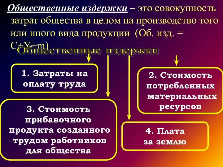 Общественные издержки – это совокупность затрат общества в целом на производство того