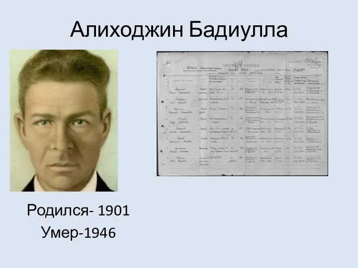 Алиходжин Бадиулла Родился- 1901 Умер-1946