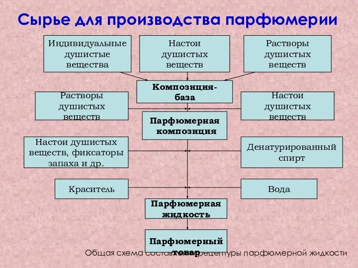 Сырье для производства парфюмерии Общая схема составления рецептуры парфюмерной жидкости Парфюмерный товар