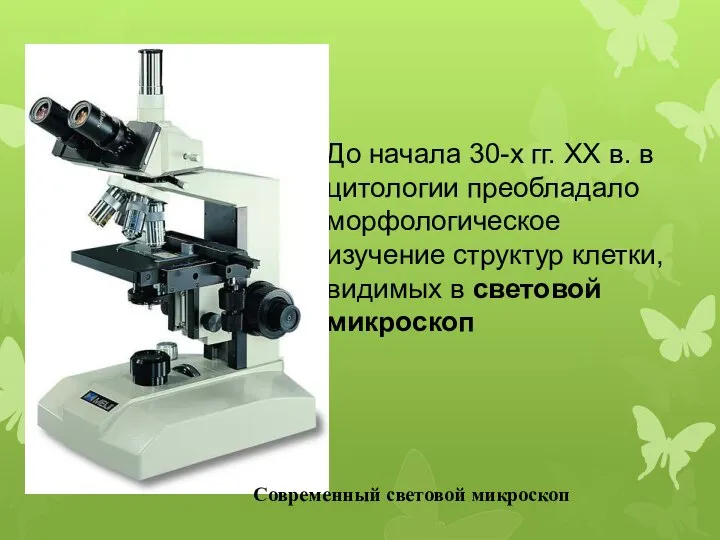 До начала 30-х гг. ХХ в. в цитологии преобладало морфологическое изучение структур