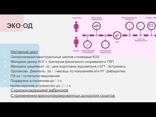 ЭКО-ОД Нативный цикл Синхронизация менструальных циклов с помощью КОК Женщина-донор: КОГ с