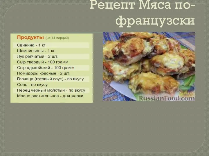 Рецепт Мяса по-французски