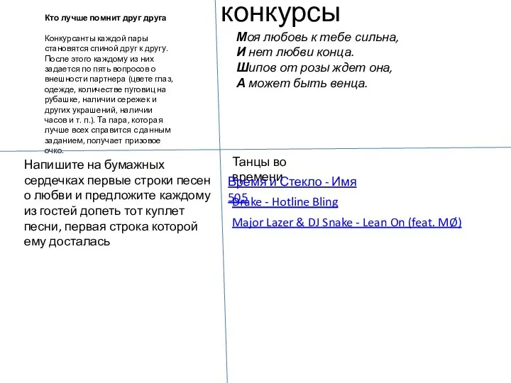 конкурсы Кто лучше помнит друг друга Конкурсанты каждой пары становятся спиной друг