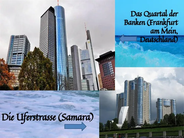 Die Uferstrasse (Samara) Das Quartal der Banken (Frankfurt am Mein, Deutschland)