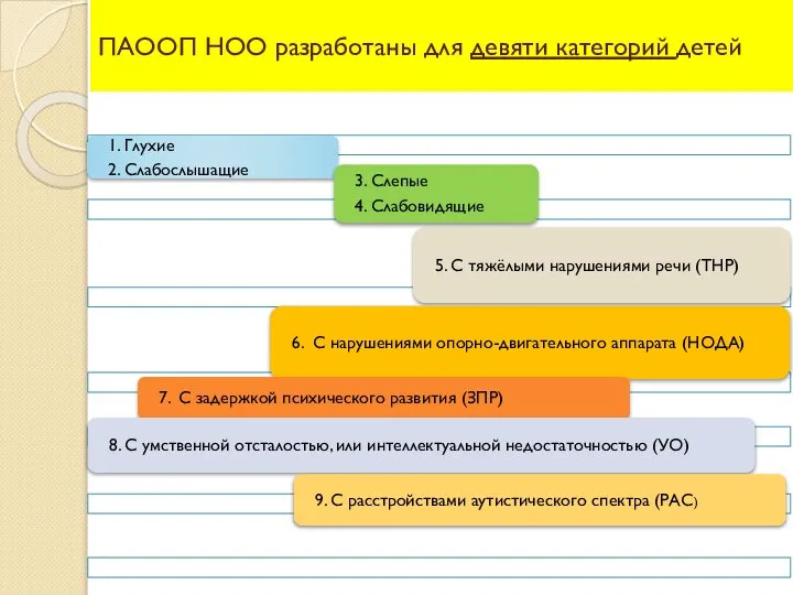 ПАООП НОО разработаны для девяти категорий детей