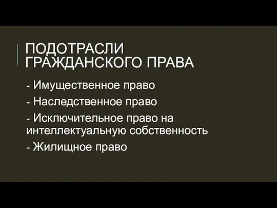 ПОДОТРАСЛИ ГРАЖДАНСКОГО ПРАВА - Имущественное право - Наследственное право - Исключительное право