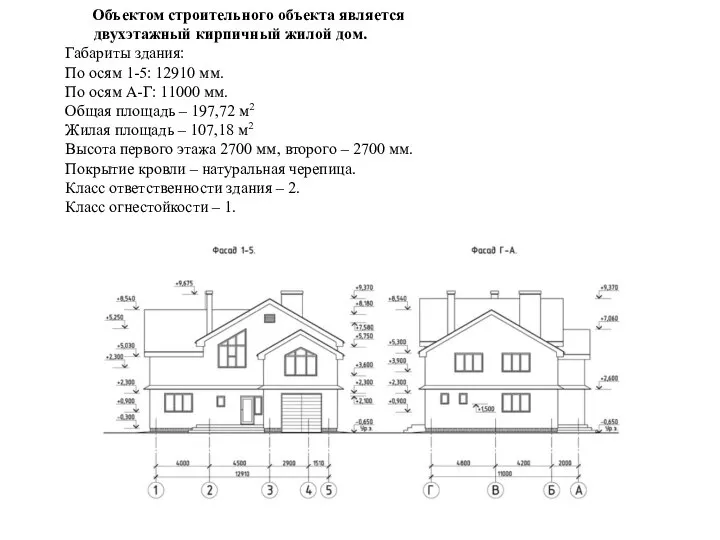 Объектом строительного объекта является двухэтажный кирпичный жилой дом. Габариты здания: По осям