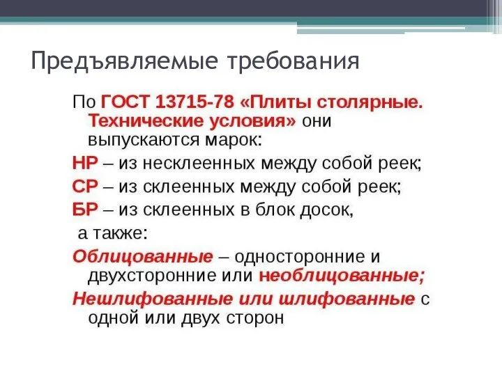 Предъявляемые требования