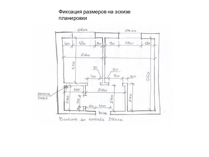 Фиксация размеров на эскизе планировки