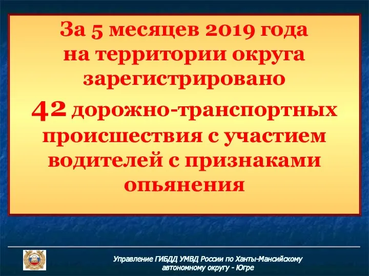 За 5 месяцев 2019 года на территории округа зарегистрировано 42 дорожно-транспортных происшествия