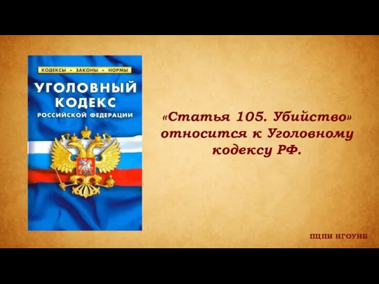 ПЦПИ НГОУНБ «Статья 105. Убийство» относится к Уголовному кодексу РФ.