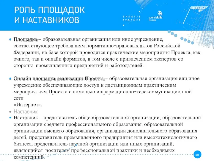 Площадка – образовательная организация или иное учреждение, соответствующее требованиям нормативно-правовых актов Российской