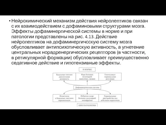 Нейрохимический механизм действия нейролептиков связан с их взаимодействием с дофаминовыми структурами мозга.