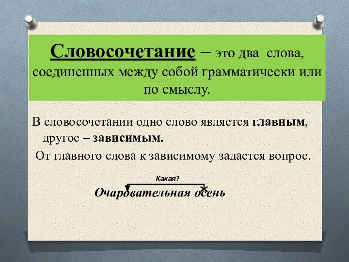 Словосочетание – это два слова, соединенных между собой грамматически или по смыслу.