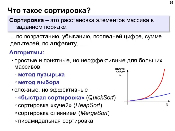 Что такое сортировка? Сортировка – это расстановка элементов массива в заданном порядке.