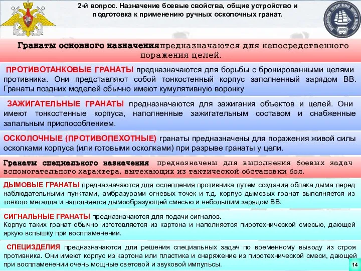 2-й вопрос. Назначение боевые свойства, общие устройство и подготовка к применению ручных