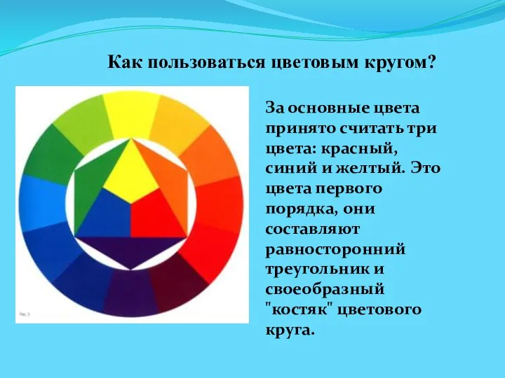 Как пользоваться цветовым кругом? За основные цвета принято считать три цвета: красный,