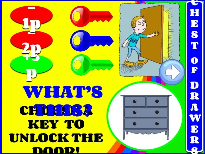CHOOSE A KEY TO UNLOCK THE DOOR! +3p - 2p - 1p