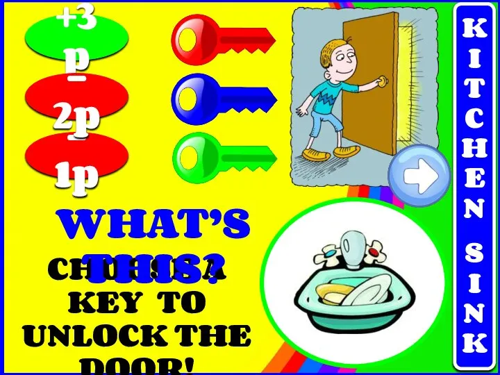 CHOOSE A KEY TO UNLOCK THE DOOR! +3p - 1p - 2p