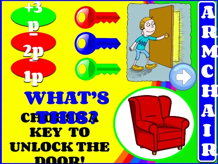 CHOOSE A KEY TO UNLOCK THE DOOR! +3p - 1p - 2p