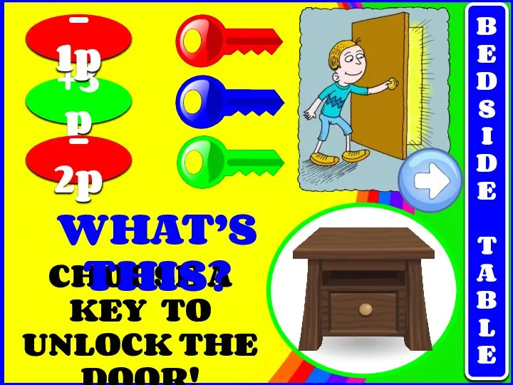 CHOOSE A KEY TO UNLOCK THE DOOR! +3p - 2p - 1p