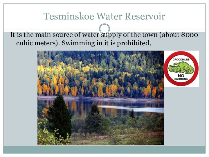 Tesminskoe Water Reservoir It is the main source of water supply of