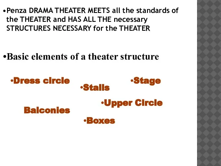 Stage Stalls Dress circle Upper Circle Balconies Boxes Penza DRAMA THEATER MEETS