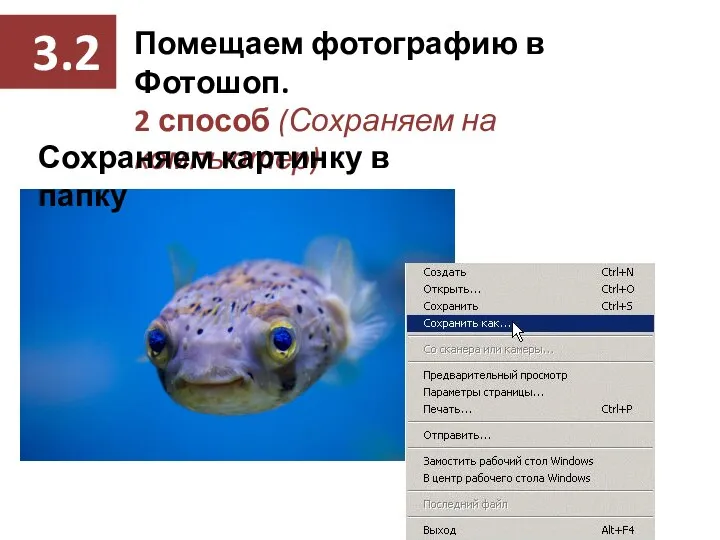 Помещаем фотографию в Фотошоп. 2 способ (Сохраняем на компьютер) Сохраняем картинку в папку