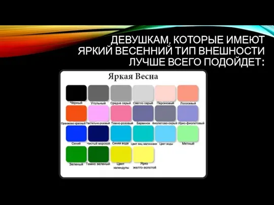 ДЕВУШКАМ, КОТОРЫЕ ИМЕЮТ ЯРКИЙ ВЕСЕННИЙ ТИП ВНЕШНОСТИ ЛУЧШЕ ВСЕГО ПОДОЙДЕТ: