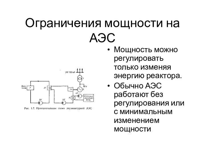 Ограничения мощности на АЭС Мощность можно регулировать только изменяя энергию реактора. Обычно