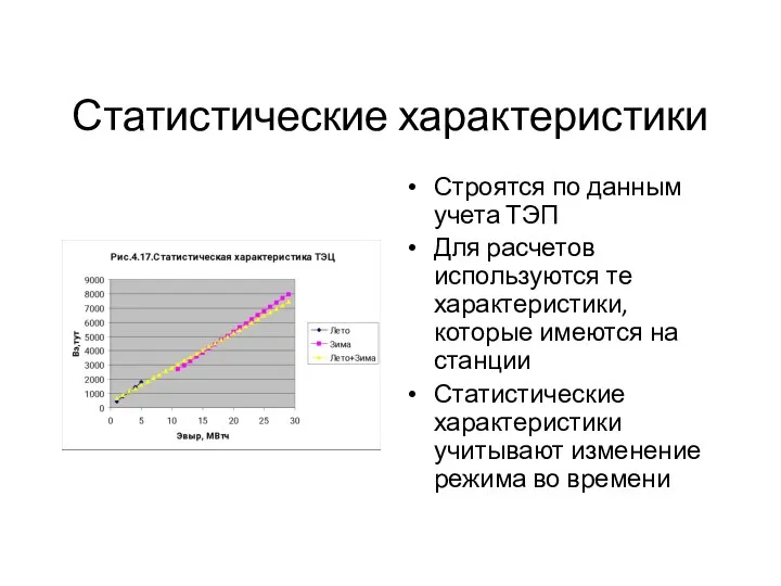 Статистические характеристики Строятся по данным учета ТЭП Для расчетов используются те характеристики,