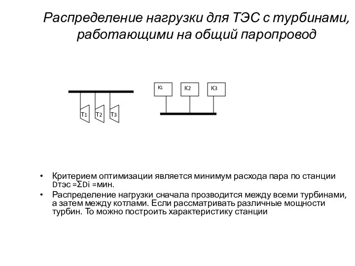 Распределение нагрузки для ТЭС с турбинами, работающими на общий паропровод Критерием оптимизации