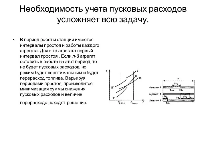 Необходимость учета пусковых расходов усложняет всю задачу. В период работы станции имеются