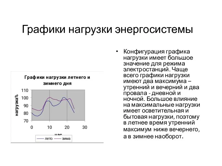 Графики нагрузки энергосистемы Конфигурация графика нагрузки имеет большое значение для режима электростанций.