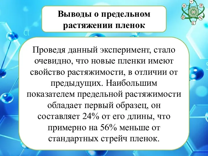 Выводы о предельном растяжении пленок Проведя данный эксперимент, стало очевидно, что новые