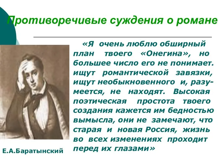 Противоречивые суждения о романе «Я очень люблю обширный план твоего «Онегина», но