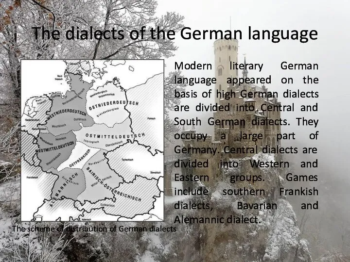 The dialects of the German language The scheme of distribution of German