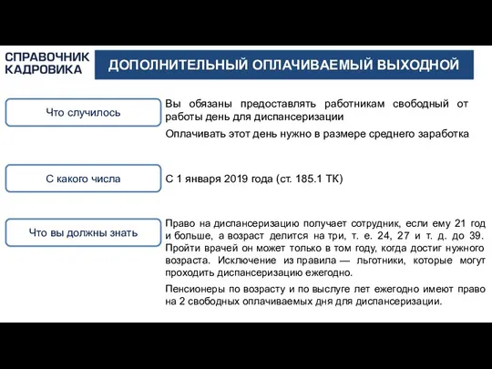 ДОПОЛНИТЕЛЬНЫЙ ОПЛАЧИВАЕМЫЙ ВЫХОДНОЙ Что случилось Вы обязаны предоставлять работникам свободный от работы