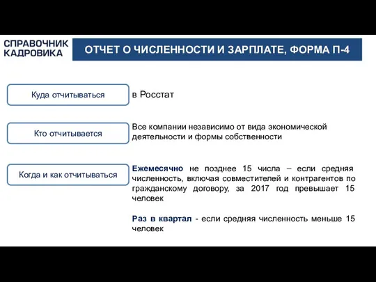 ОТЧЕТ О ЧИСЛЕННОСТИ И ЗАРПЛАТЕ, ФОРМА П-4 Когда и как отчитываться Ежемесячно