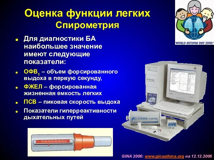 Для диагностики БА наибольшее значение имеют следующие показатели: ОФВ1 – объем форсированного