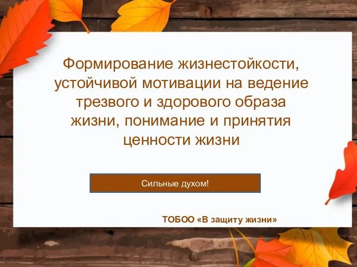 Формирование жизнестойкости, устойчивой мотивации на ведение трезвого и здорового образа жизни, понимание