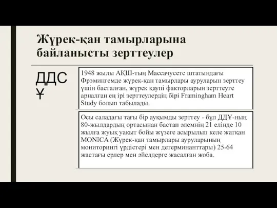 Жүрек-қан тамырларына байланысты зерттеулер