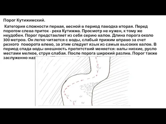 Порог Кутижимский. Категория сложности первая, весной в период паводка вторая. Перед порогом