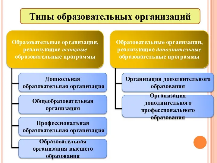 Образовательные организации, реализующие основные образовательные программы Образовательные организации, реализующие дополнительные образовательные программы