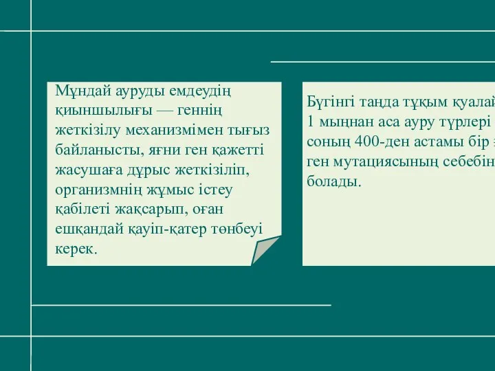 Бүгінгі таңда тұқым қуалайтын 1 мыңнан аса ауру түрлері бар, соның 400-ден