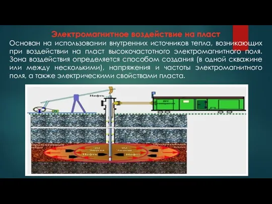 Электромагнитное воздействие на пласт Основан на использовании внутренних источников тепла, возникающих при