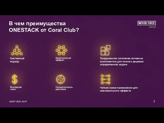 В чем преимущества ONESTACK от Coral Club? Системный подход coral-club.com 3 Комплексный