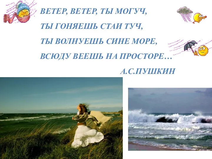 ВЕТЕР, ВЕТЕР, ТЫ МОГУЧ, ТЫ ГОНЯЕШЬ СТАИ ТУЧ, ТЫ ВОЛНУЕШЬ СИНЕ МОРЕ,