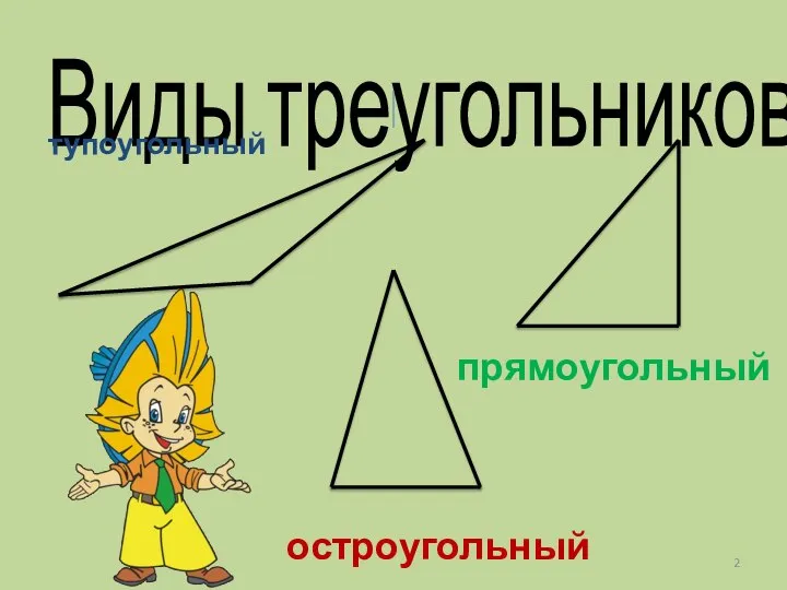Виды треугольников. тупоугольный остроугольный прямоугольный