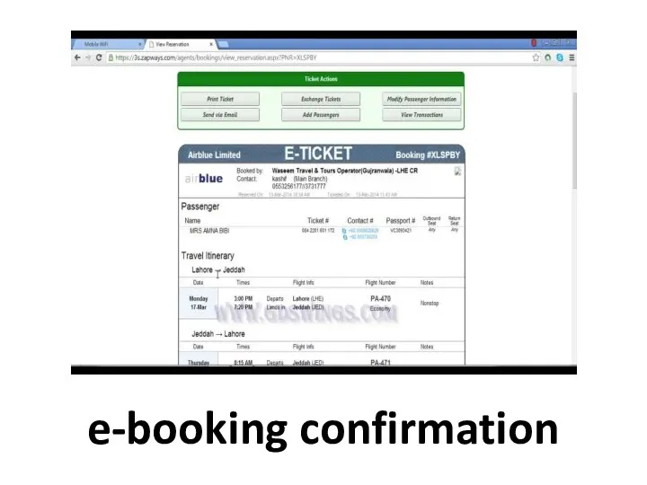 e-booking confirmation